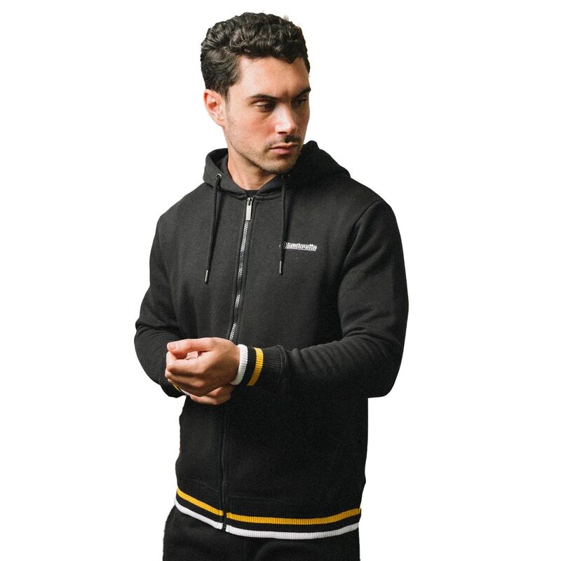 ランブレッタ メンズ アウター ニット・セーター パーカー Lambretta Mens AW24 Full Zip Hoodie Black And Gold ブラック|ReVida 店