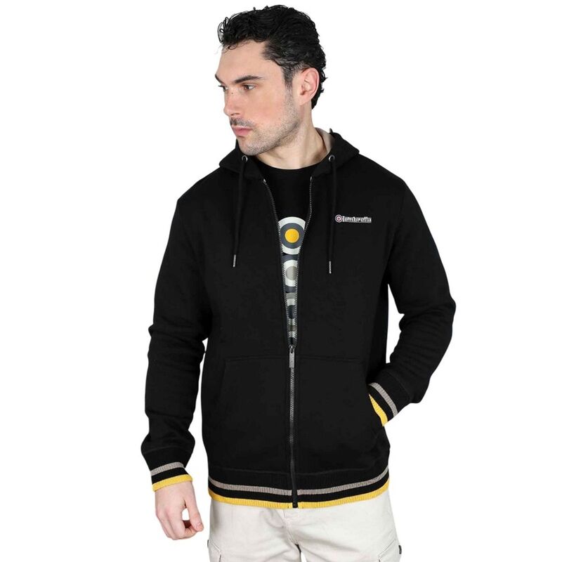 ランブレッタ メンズ アウター ニット・セーター パーカー Lambretta Mens Full Zip Hoodie Black Cashew ブラック|ReVida 店
