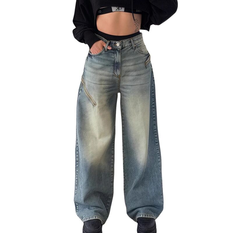 エリートスピリット レディース ボトムス デニムパンツ ワイドレッグ ヴィンテージーンズ EliteSpirit Womens Baggy Jeans Wide Leg Denim Pants 90s Vintage Hip Hop Loose Long Trouserstreetwear Blue ブルー｜ReVida 店