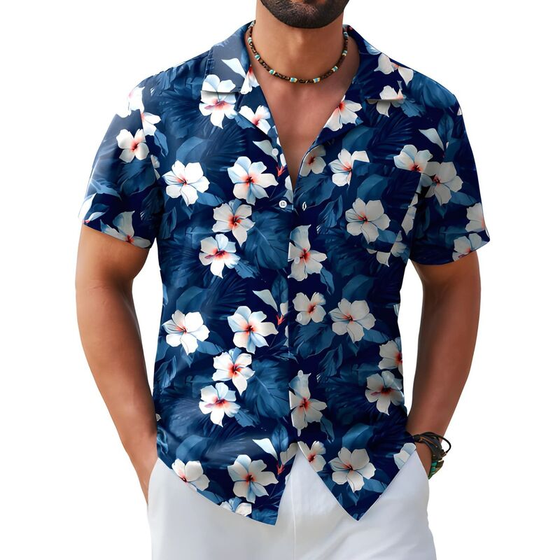 メガリテイラー メンズ トップス Tシャツ MegaRetailer Men's Beach Ready Casual Shirt Navy Blue Floral ネイビー｜ReVida 店