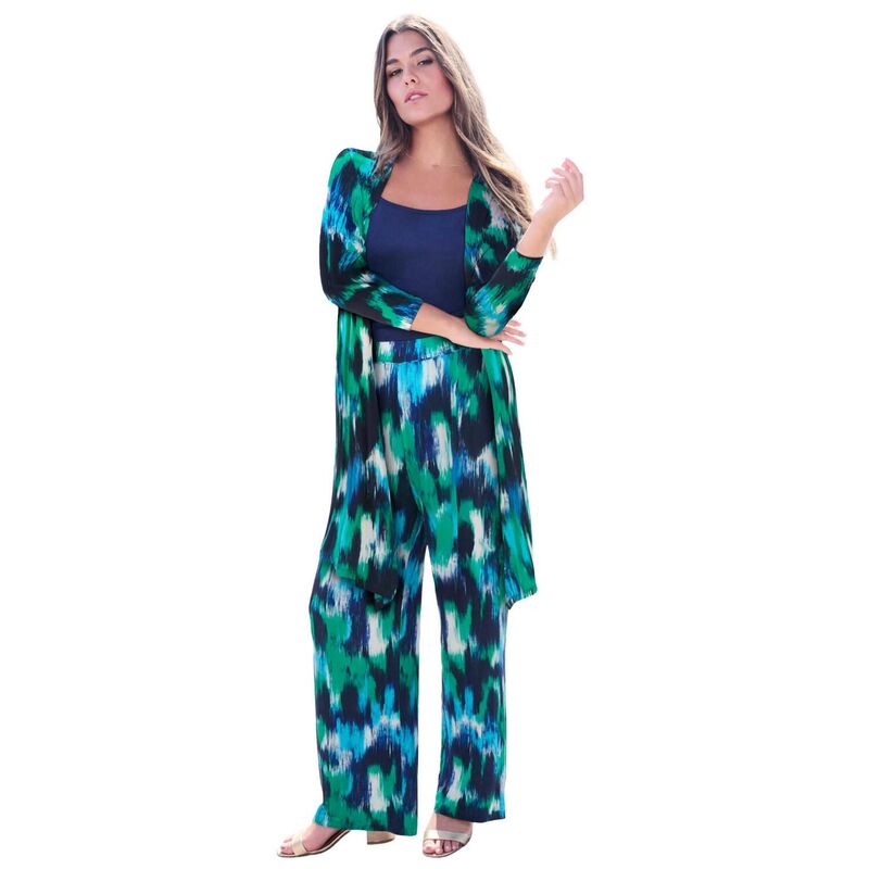 ロアマンズ レディース アウター ニット・セーター ドレープラスサイズ カーディガン Roaman's Women's Plusize Ultra Drape Cardigan Tropical Emerald Ikat エメラルド|ReVida 店