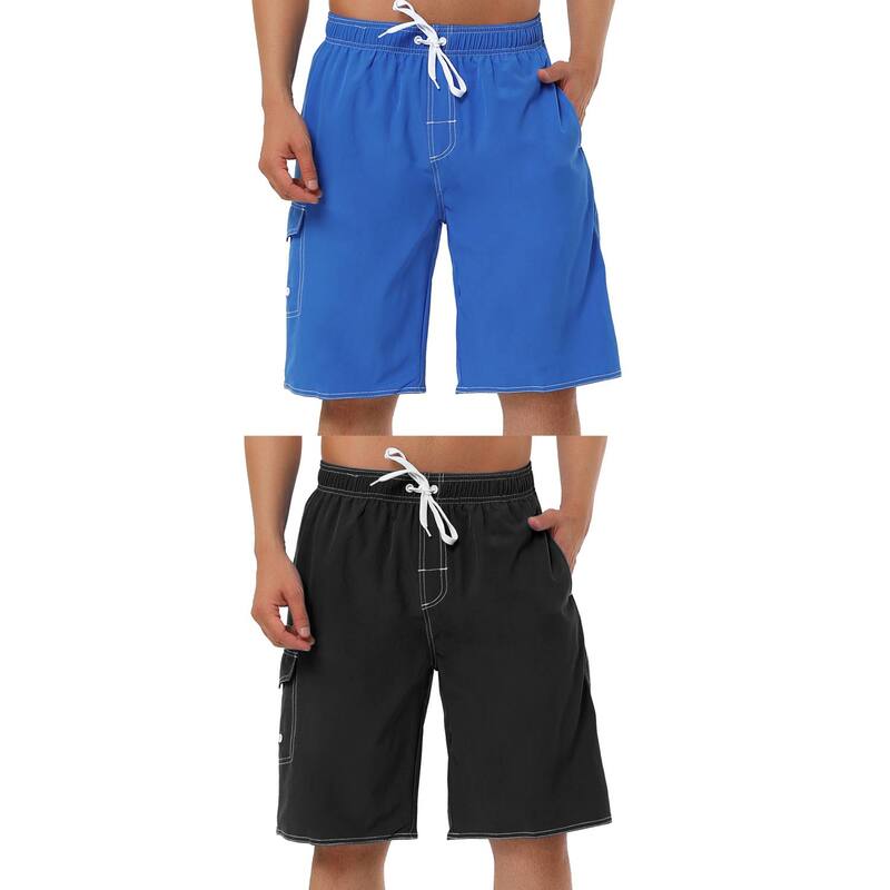 インスパイア シック メンズ 水着 ハーフパンツ・ショーツ ショートパンツ INSPIRE CHIC 2 Packs Men'summer Drawstring Elastic Waist Solid Color Quick Dry Board Shorts Black Royal Blue ブラック｜ReVida 店