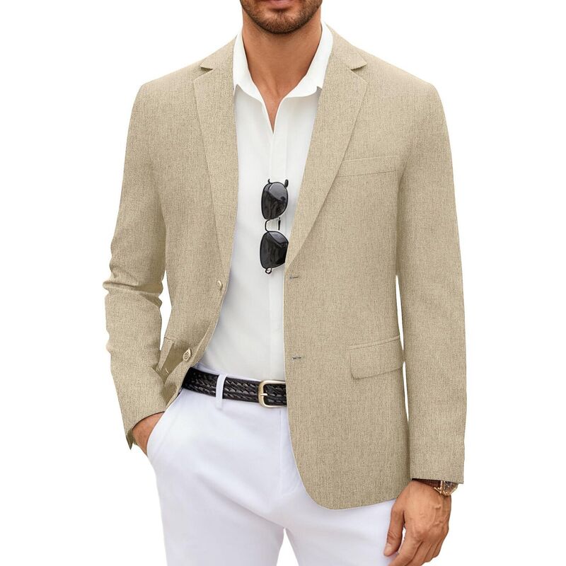 クーファンディ メンズ アウター ジャケット・ブルゾン コート ブレザー リネン COOFANDY Men' Linen Blazer Casualightweightwo Button Sport Coats Formal Businessuit Jacket Light Khaki カーキ｜ReVida 店 15,360円