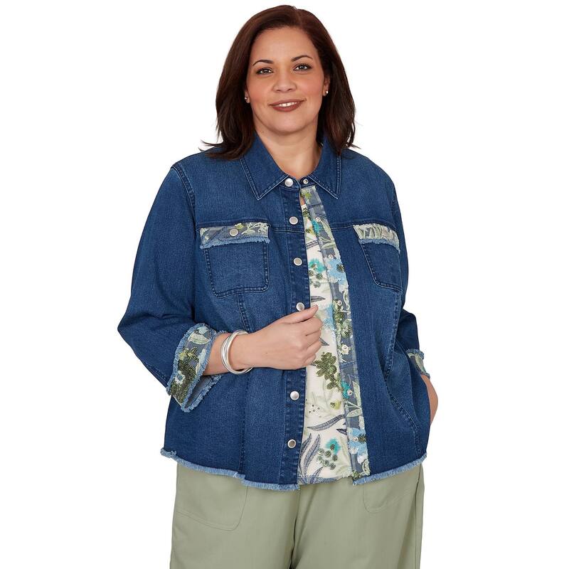 アルフレッド ダナー レディース アウター ジャケット・ブルゾン プラスサイズ スパンコール デニム Plusize Alfredunner Indigo Girlsequin Embellished Stretch Denim Jacket Dark Denim デニム｜ReVida 店