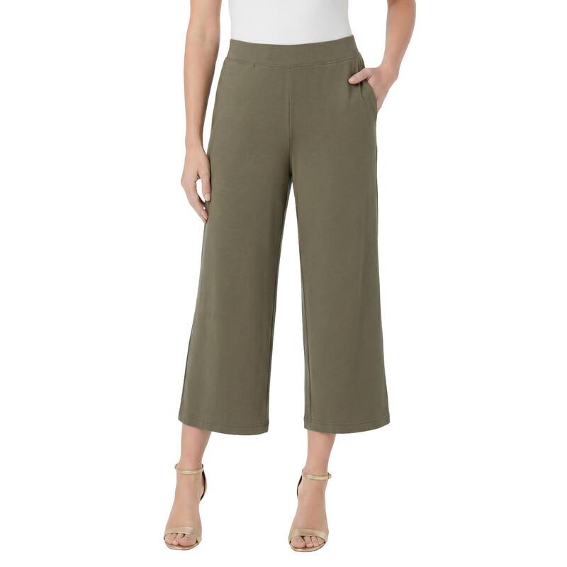 ロアマンズ レディース ボトムス カジュアルパンツ ドレープラスサイズ キャップ Roaman's Women's Plusize Ultra Drape Wide-Leg Pull-On Capri Pants Dark Olive Green グリーン｜ReVida 店 14,896円