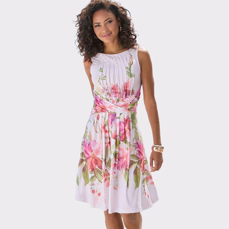 ラスカーナ レディース トップス ワンピース フラワー柄 プリーツ フラワー Lascana Women's Pleated Floral Dress Rose Printed｜ReVida 店