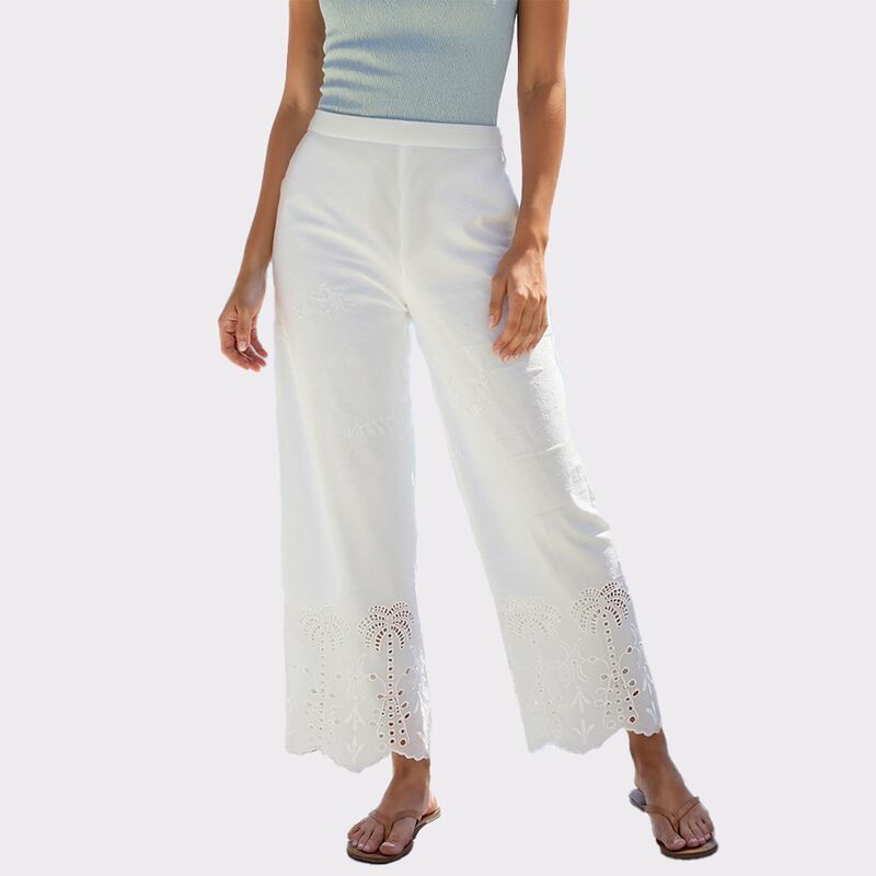 ラスカーナ レディース ボトムス カジュアルパンツ Lascana Women's Palm Eyelet Hem Pants White ホワイト｜ReVida 店