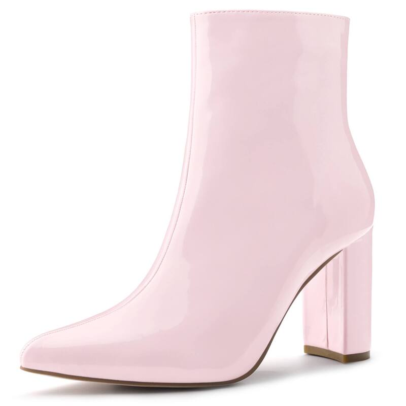 アレグラ ケー レディース シューズ ブーツ・レインブーツ アンクル ヒール ALLEGRA K Women's Chunky Heel Pointed Toe Zipper Ankle Boots Pink ピンク|ReVida 店