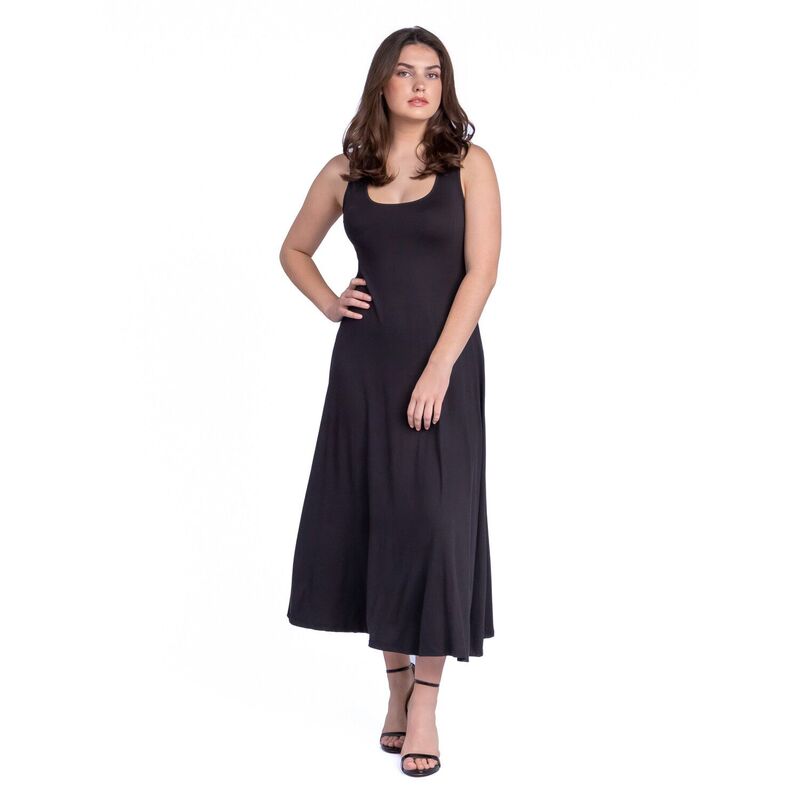 24 セブンコンフォート レディース トップス ワンピースリムフィット A ライン プチ ノースリーブ マキシ Petite 24Seven Comfort Apparel Slim Fit A-Line Sleeveless Maxi Dress Black ブラック｜ReVida 店