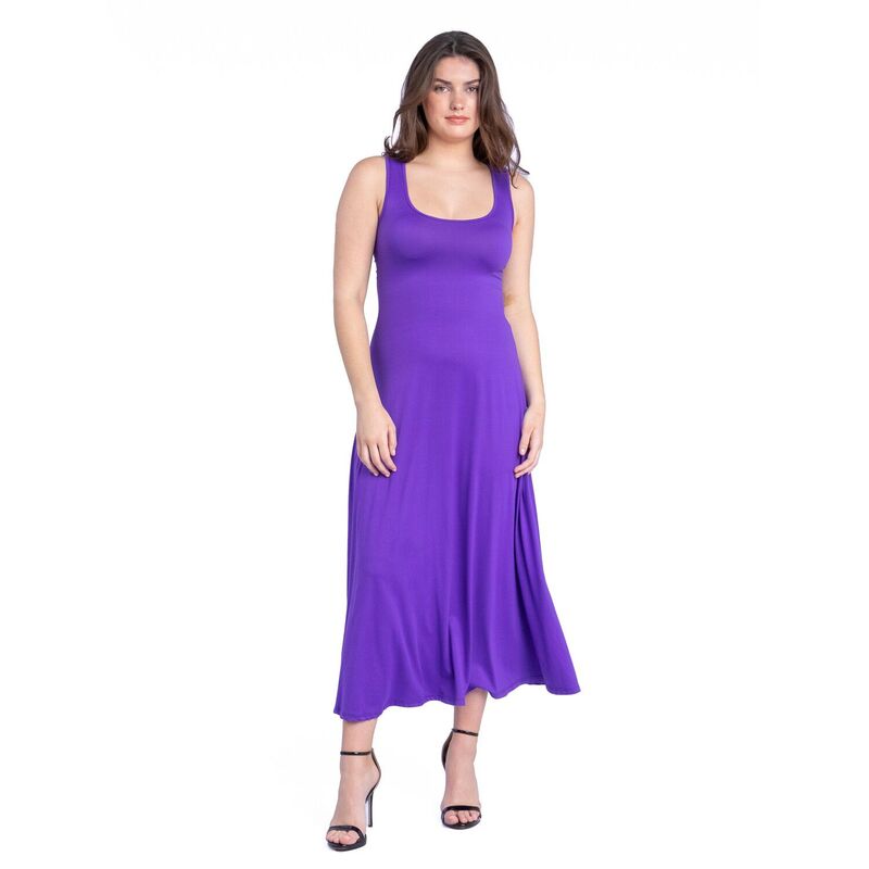 24 セブンコンフォート レディース トップス ワンピースリムフィット A ライン プチ ノースリーブ マキシ Petite 24Seven Comfort Apparel Slim Fit A-Line Sleeveless Maxi Dress Lilac ライラック｜ReVida 店