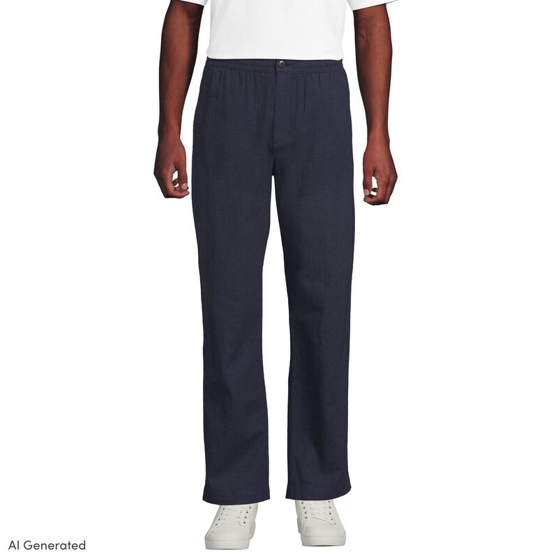 ランズエンド メンズ ボトムス カジュアルパンツ コットン リネン Men's Lands' End Linen Cotton E-Waist Pants Navy Houndstooth ネイビー｜ReVida 店 14,186円