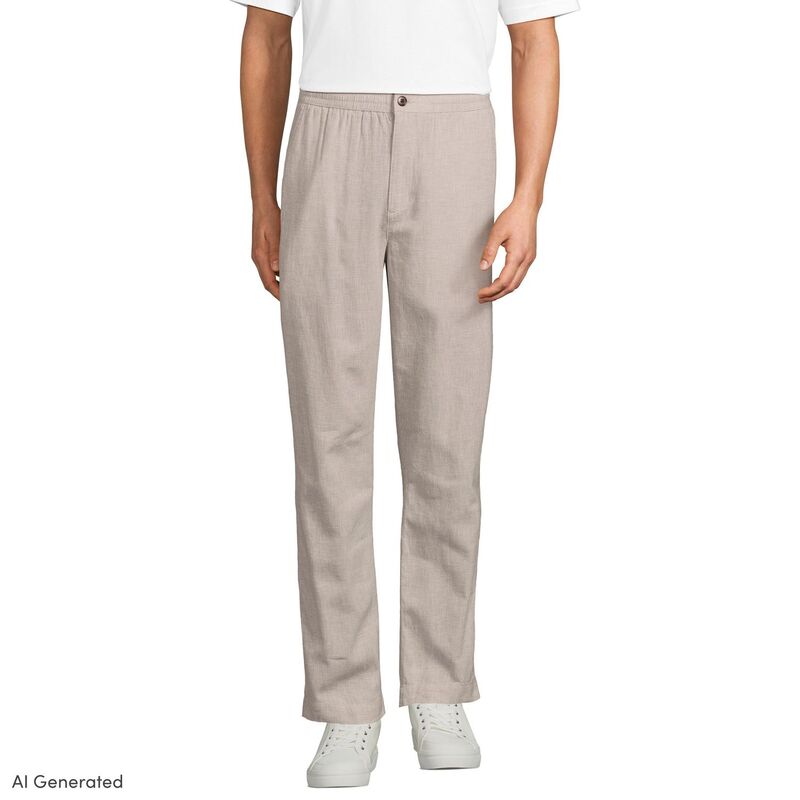 ランズエンド メンズ ボトムス カジュアルパンツ コットン リネン Men's Lands' End Linen Cotton E-Waist Pants Pale Desertan タン｜ReVida 店