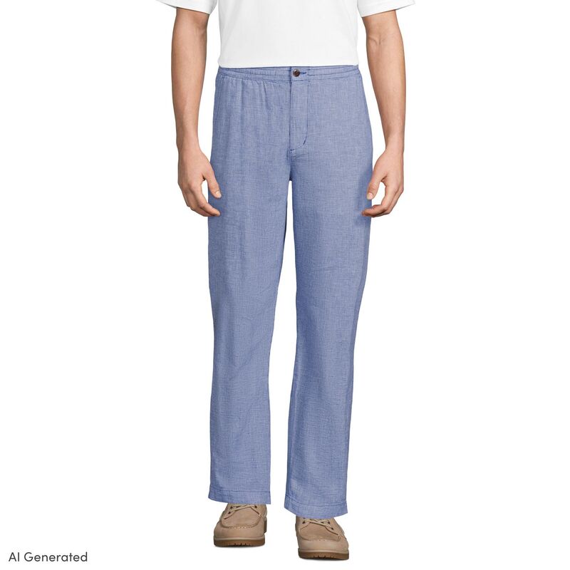 ランズエンド メンズ ボトムス カジュアルパンツ コットン リネン Men's Lands' End Linen Cotton E-Waist Pants Pale Sapphire サファイア｜ReVida 店