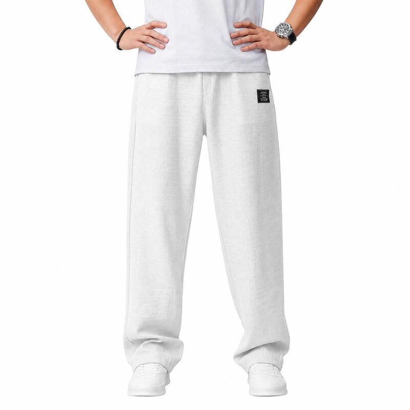 ジョイジョイ メンズ ボトムス カジュアルパンツ ワイドレッグ ドローコードウエスト リネン JoyJoy Men Lightextu red Linen Blend Wide Leg Casual Drawstring Waist Pants With Label White ホワイト|ReVida 店