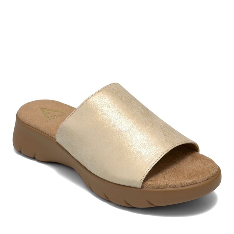 エアロソールズ レディース シューズ サンダル Aerosoles Nora Women's Wedge Slide Sandalsoft Gold Faux ゴールド｜ReVida 店