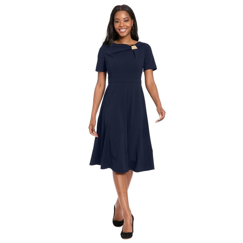 ロンドンタイムス レディース トップス ワンピース ミディ Women's London Times Midi Fit & Flare Dress Navy Blazer ネイビー｜ReVida 店