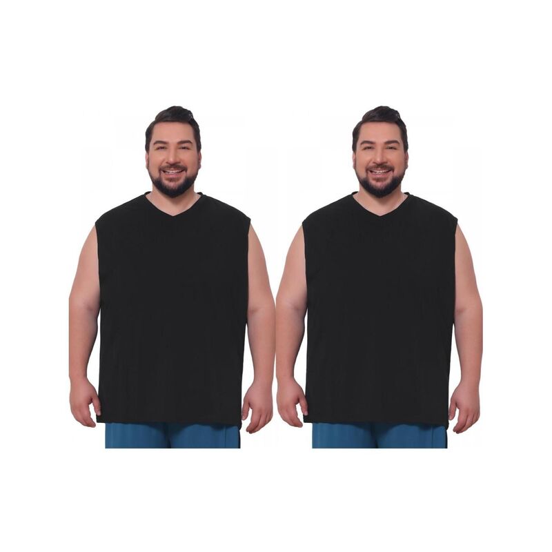 インスパイア シック メンズ トップス Tシャツ Vネック トール ベスト ノースリーブ INSPIRE CHIC 2 Packs Men's Big & Tall V-Neck Solid Sleeveless Vest Comfortable Breathable Casual Tank Top Black ブラック｜ReVida 店