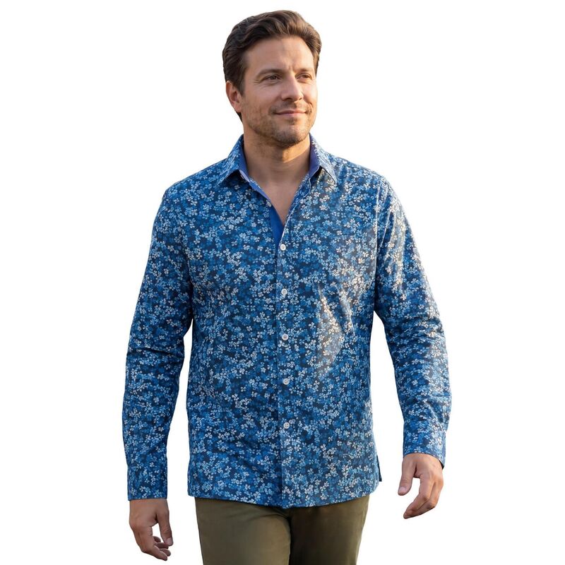 キングサイズ メンズ トップス Tシャツ トール KingSize Men\'s Big & Tall The No-Tuck Casual Shirt Indigo Bloom インディゴ｜ReVida 店
