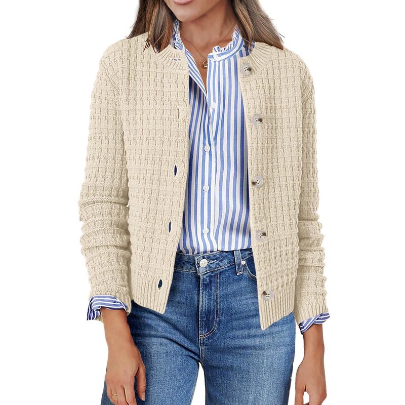 ジーグー レディース アウター ニット・セーター ボタンダウン カーディガン ダウン クロップド Zeagoo Women's Button Down Open Front Long Sleeve Knit Cropped Cardigan Sweaters Beige ベージュ｜ReVida 店