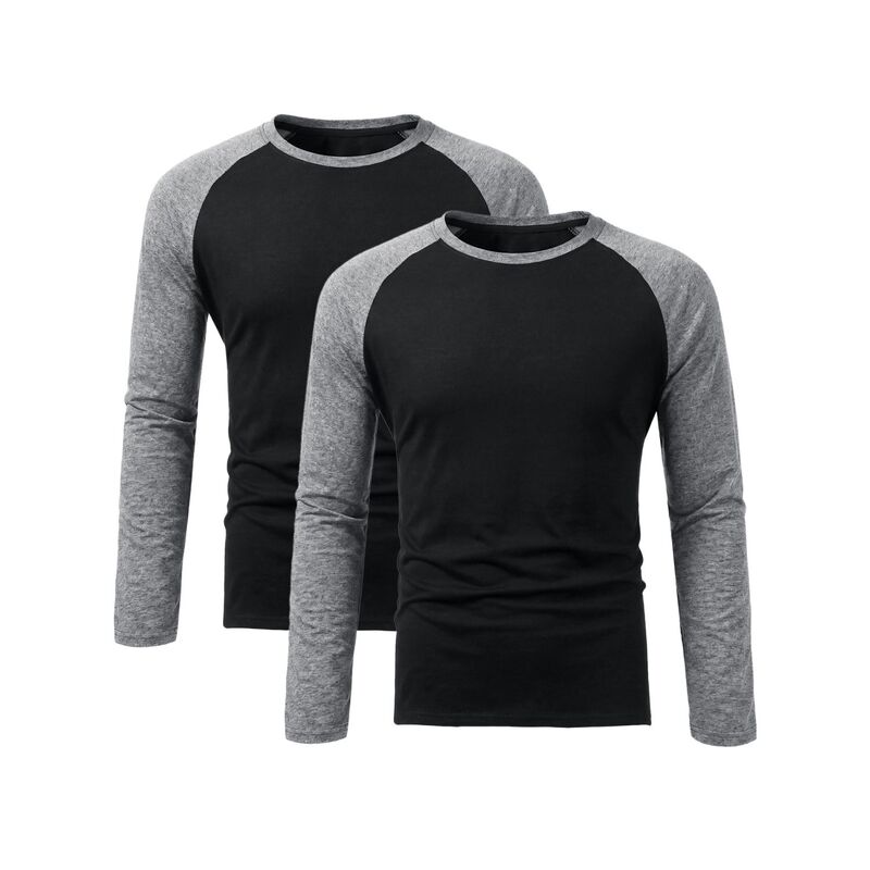 インスパイア シック メンズ トップス Tシャツ クルーネック INSPIRE CHIC 2 Packs Men\'s Raglan T-Shirts Long Sleeve Crewneck Casualightweight Baseball Tee Shirt Black ブラック｜ReVida 店
