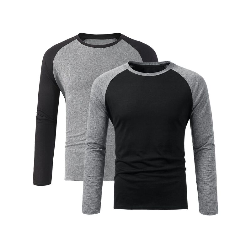 インスパイア シック メンズ トップス Tシャツ クルーネック INSPIRE CHIC 2 Packs Men\'s Raglan T-Shirts Long Sleeve Crewneck Casualightweight Baseball Tee Shirt Black Light Gray ブラック｜ReVida 店