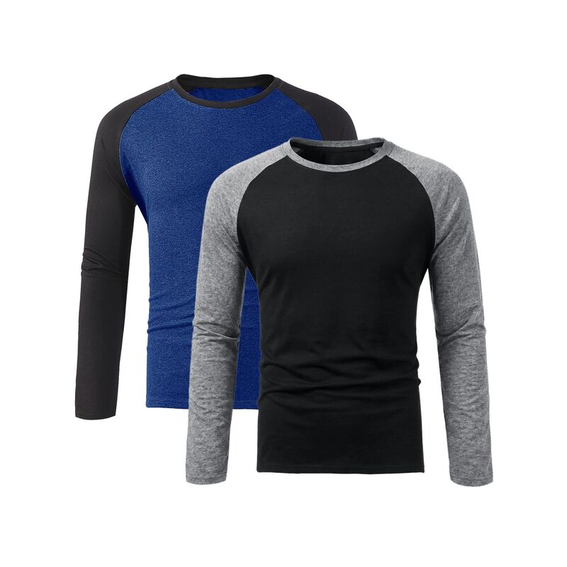 インスパイア シック メンズ トップス Tシャツ クルーネック INSPIRE CHIC 2 Packs Men\'s Raglan T-Shirts Long Sleeve Crewneck Casualightweight Baseball Tee Shirt Black Navy Blue ブラック｜ReVida 店