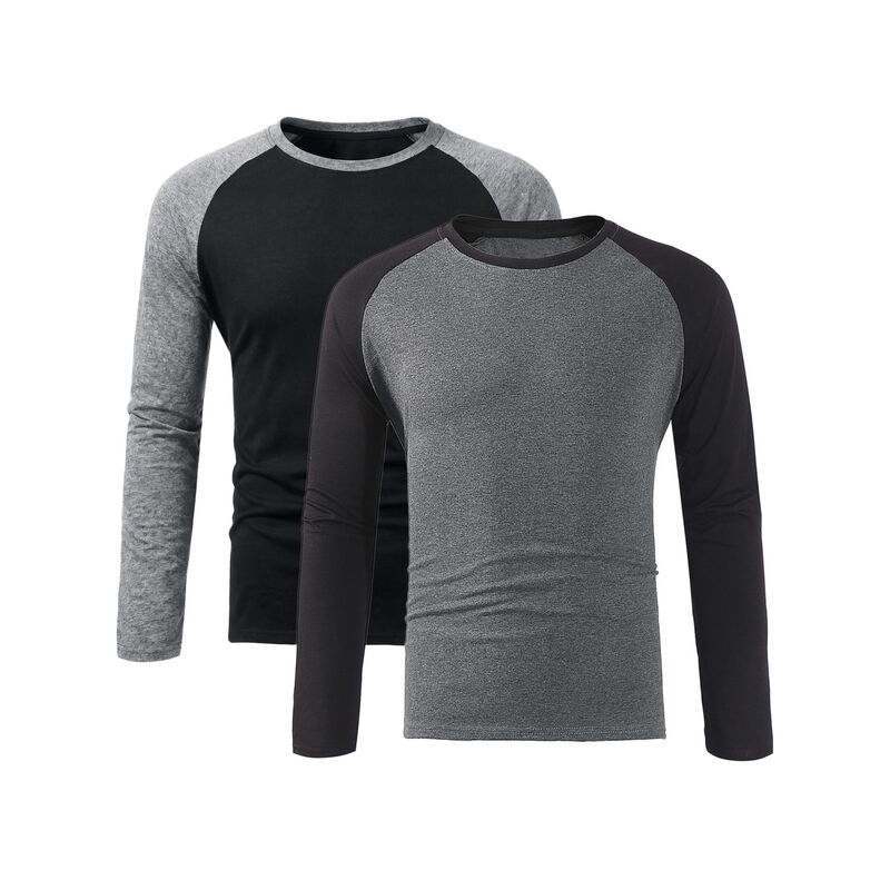 インスパイア シック メンズ トップス Tシャツ クルーネック INSPIRE CHIC 2 Packs Men\'s Raglan T-Shirts Long Sleeve Crewneck Casualightweight Baseball Tee Shirt Gray Black ブラック｜ReVida 店