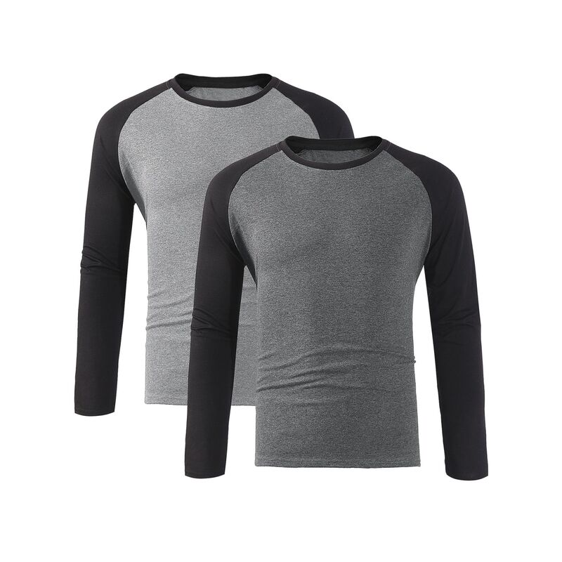 インスパイア シック メンズ トップス Tシャツ クルーネック INSPIRE CHIC 2 Packs Men\'s Raglan T-Shirts Long Sleeve Crewneck Casualightweight Baseball Tee Shirt Gray Light Gray グレー｜ReVida 店