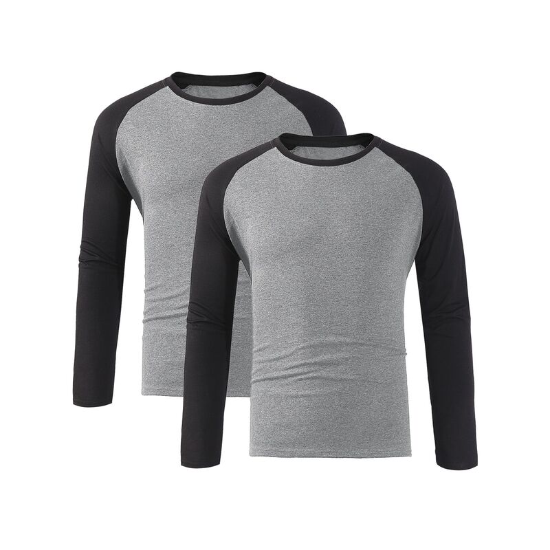 インスパイア シック メンズ トップス Tシャツ クルーネック INSPIRE CHIC 2 Packs Men\'s Raglan T-Shirts Long Sleeve Crewneck Casualightweight Baseball Tee Shirt Light Gray グレー｜ReVida 店