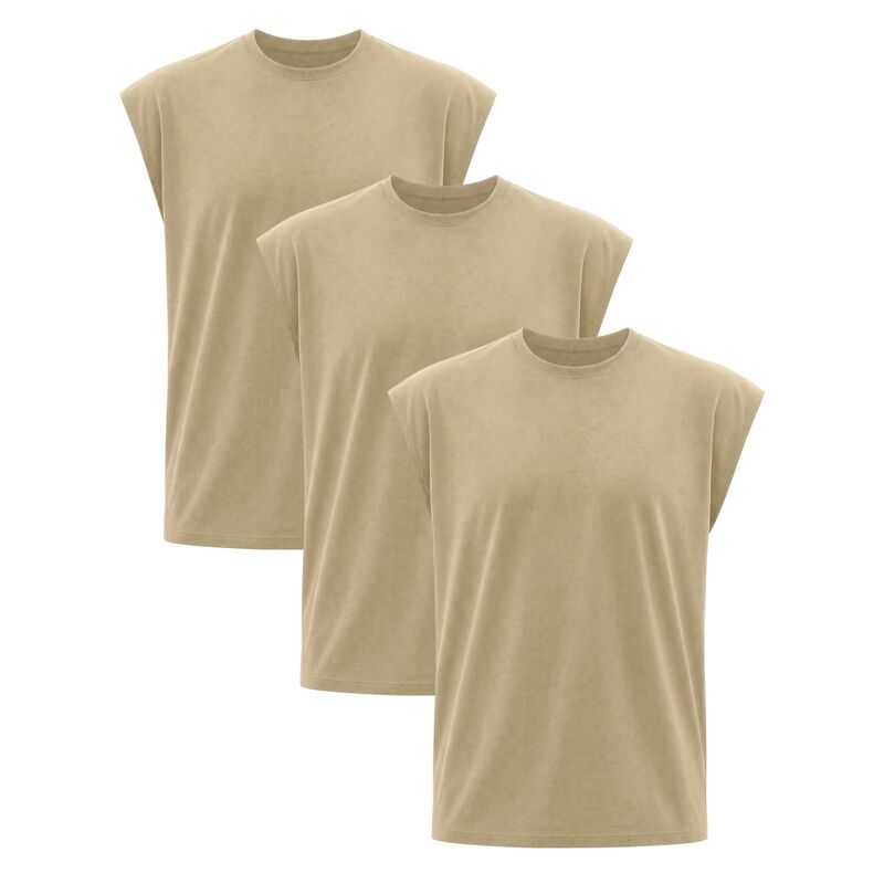 インスパイア シック メンズ トップス Tシャツ ノースリーブ INSPIRE CHIC 3 Packs Men's Workoutank Top Loose Fit Muscle Gym Casual Summer Sleeveless T-Shirts Khaki カーキ|ReVida 店