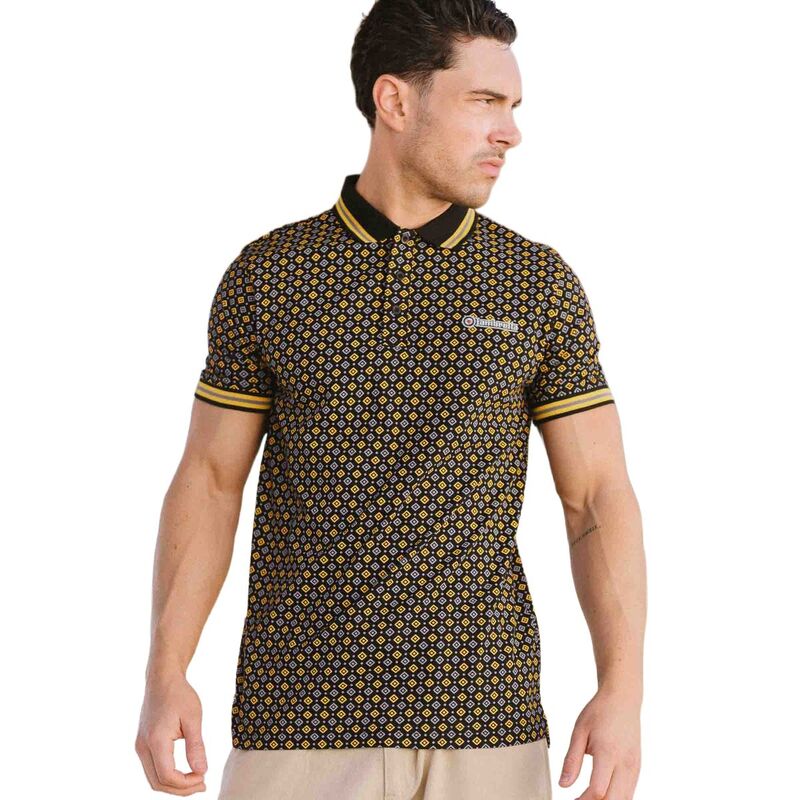 ランブレッタ メンズ トップス Tシャツ ポロシャツ Lambretta MensS25 Geometric Polo Shirt Black And Gold ブラック｜ReVida 店