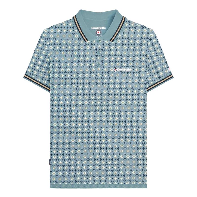 ランブレッタ メンズ トップス Tシャツ ポロシャツ Lambretta MensS25 Geometric Polo Shirt Smoke Blue スモーク｜ReVida 店