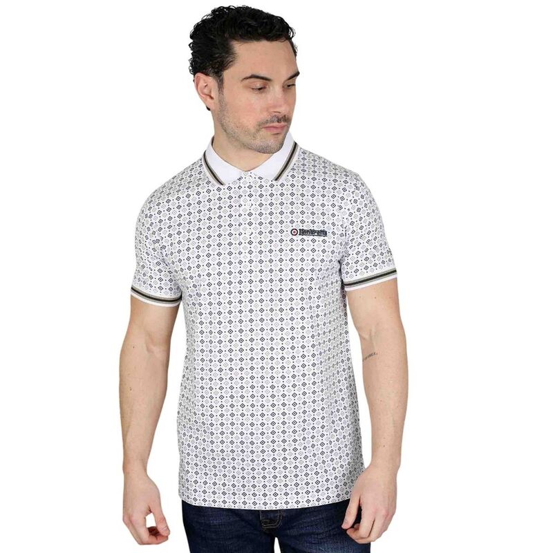 ランブレッタ メンズ トップス Tシャツ ポロシャツ Lambretta MensS25 Geometric Polo Shirt White Navy ホワイト｜ReVida 店