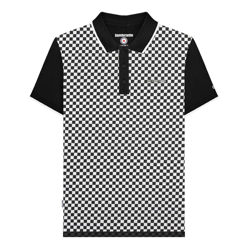 ランブレッタ メンズ トップス Tシャツ ポロシャツ プリント Lambretta Mens Two Tone All-Over Print Polo Shirt Black And White ホワイト｜ReVida 店