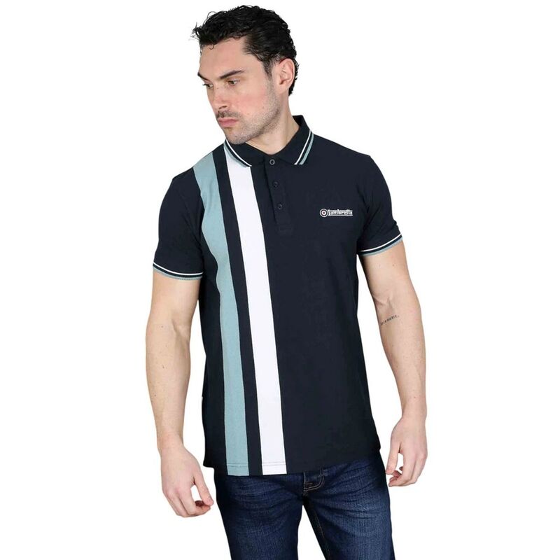 ランブレッタ メンズ トップス Tシャツ ポロシャツ Lambretta Mens Vertical e Polo Shirt Navy And Smoke Blue スモーク｜ReVida 店