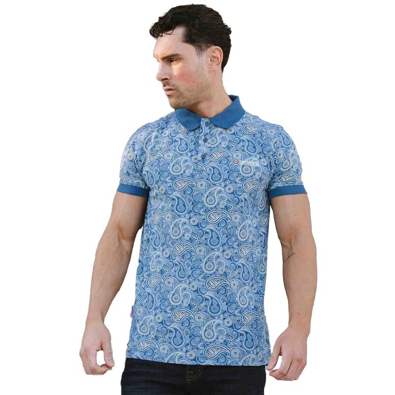 ランブレッタ メンズ トップス Tシャツ ポロシャツ Lambretta MensS25 Paisley Branded Polo Shirt Dark Blue And Wood Ash アッシュ｜ReVida 店