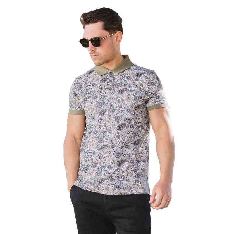 ランブレッタ メンズ トップス Tシャツ ポロシャツ Lambretta MensS25 Paisley Branded Polo Shirt Khaki And Navy ネイビー｜ReVida 店
