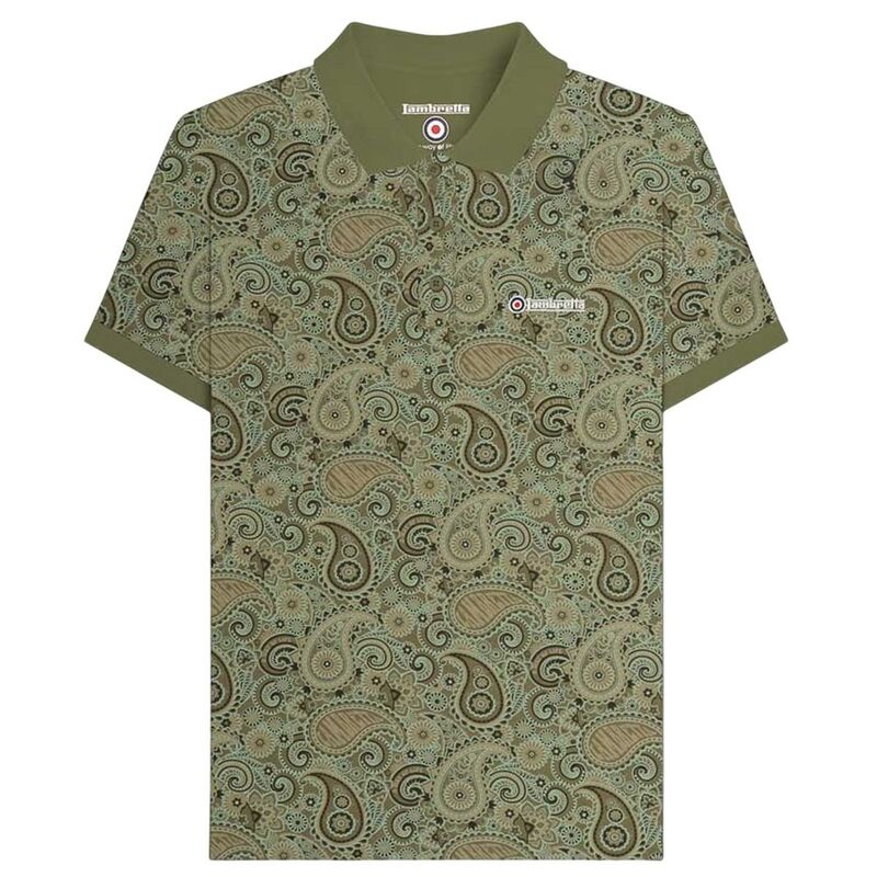 ランブレッタ メンズ トップス Tシャツ ポロシャツ Lambretta MensS25 Paisley Branded Polo Shirt Khaki Green グリーン｜ReVida 店