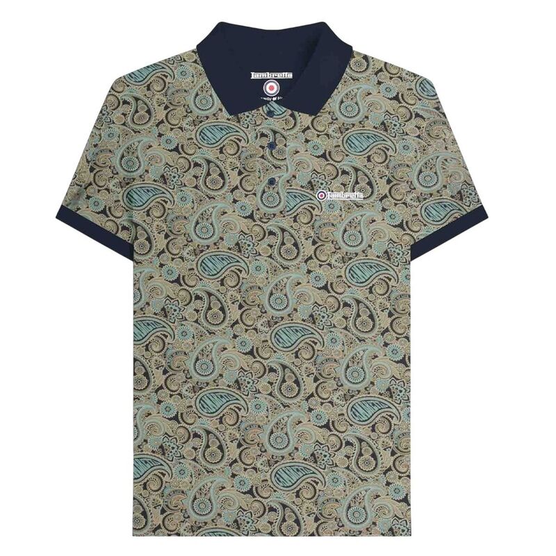ランブレッタ メンズ トップス Tシャツ ポロシャツ Lambretta MensS25 Paisley Branded Polo Shirt Navy And Cameo Blue ネイビー｜ReVida 店