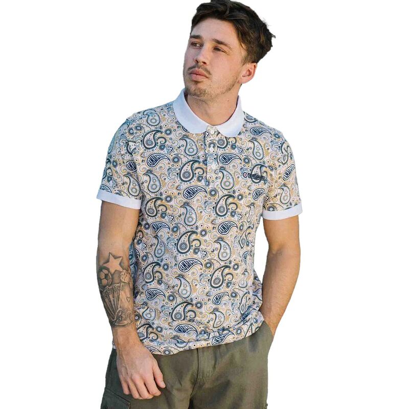 ランブレッタ メンズ トップス Tシャツ ポロシャツ Lambretta MensS25 Paisley Branded Polo Shirt White And Navy ホワイト｜ReVida 店