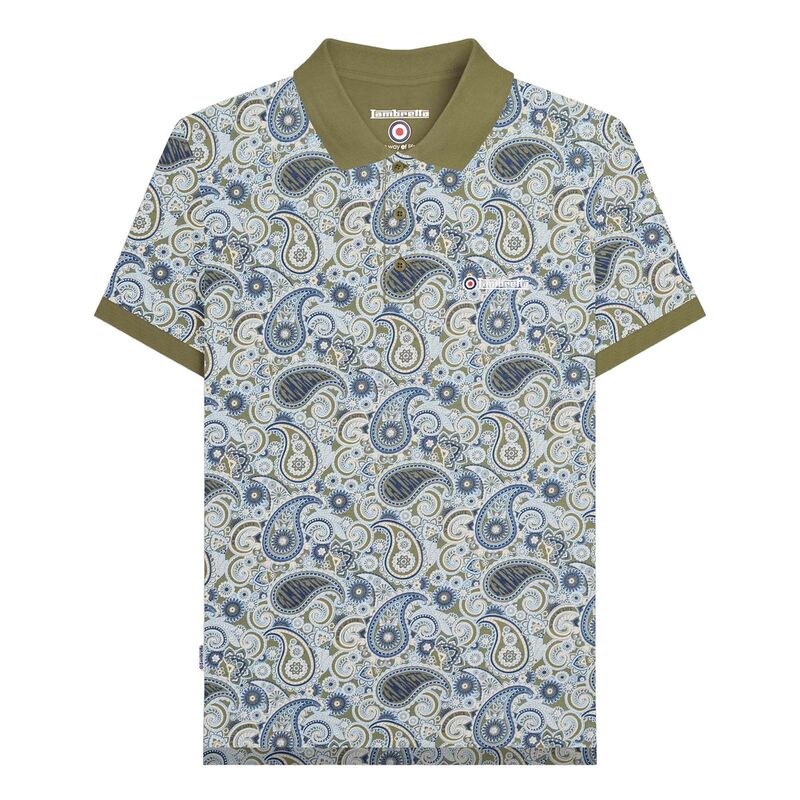 ランブレッタ メンズ トップス Tシャツ ポロシャツ トール Lambretta MensS25 Paisley Branded Big & Tall Polo Shirt Khaki Green And Navy ネイビー|ReVida 店