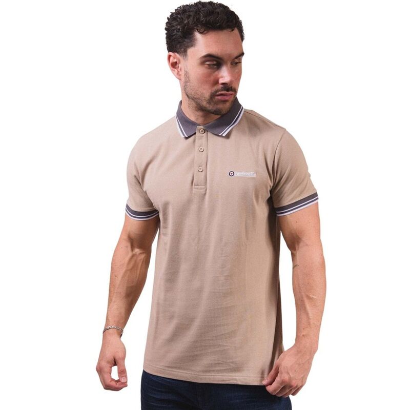 ランブレッタ メンズ トップス Tシャツ ポロシャツ コントラスト Lambretta Mens Contrastipped Polo Shirt Stone And Iron ストーン｜ReVida 店