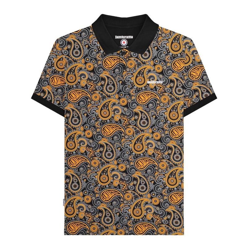 ランブレッタ メンズ トップス Tシャツ ポロシャツ Lambretta Mens Paisley Polo Shirt Black And Gold ブラック｜ReVida 店