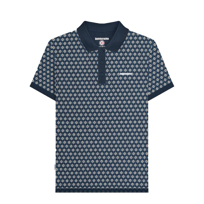 ランブレッタ メンズ トップス Tシャツ ポロシャツ Lambretta Mens Roundel Geometric Polo Shirt Navy And Silver ネイビー｜ReVida 店