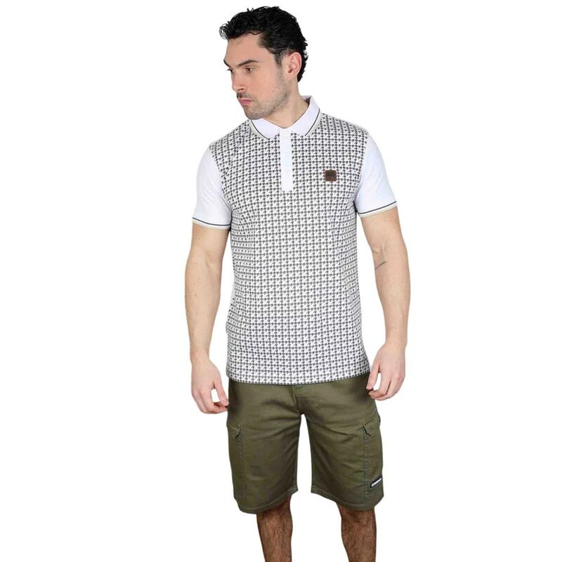 ランブレッタ メンズ トップス Tシャツ ポロシャツ Lambretta Mens Houndstooth Polo Shirt White Iron ホワイト｜ReVida 店