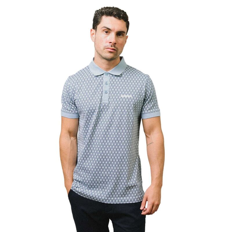 ランブレッタ メンズ トップス Tシャツ ポロシャツ Lambretta Mens AW24 Geometric Polo Shirt Dusky Blue ブルー｜ReVida 店