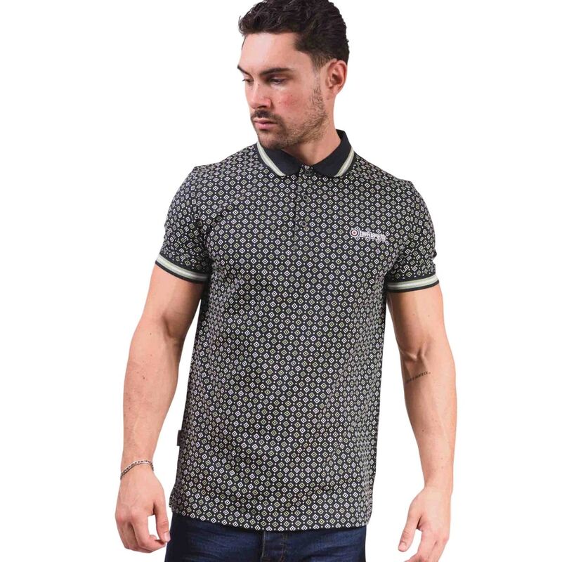 ランブレッタ メンズ トップス Tシャツ ポロシャツ Lambretta Mens Geometric Polo Shirt Navy And Basil ネイビー｜ReVida 店
