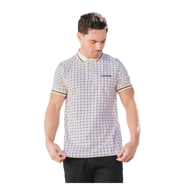 ランブレッタ メンズ トップス Tシャツ ポロシャツ Lambretta Mens Geometric Polo Shirt White Navy ホワイト｜ReVida 店