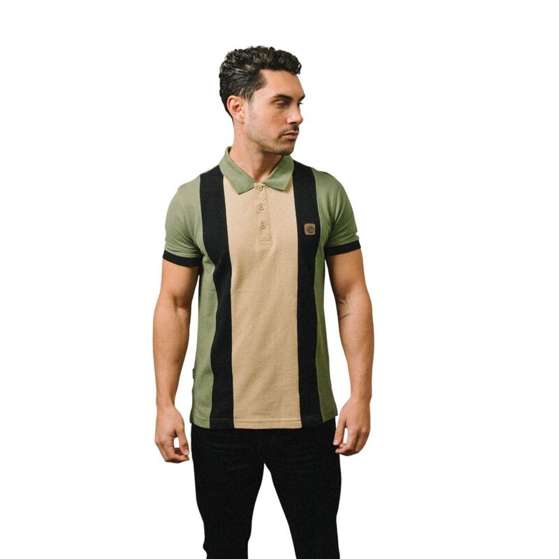 ランブレッタ メンズ トップス Tシャツ ヴィンテージ ポロシャツ コントラスト Lambretta Mens Contrast Panel Vintage Polo Shirt Khaki Green グリーン｜ReVida 店