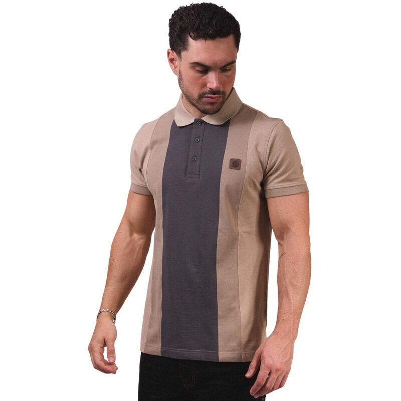 ランブレッタ メンズ トップス Tシャツ ヴィンテージ ポロシャツ コントラスト Lambretta Mens Contrast Panel Vintage Polo Shirt Stone ストーン｜ReVida 店
